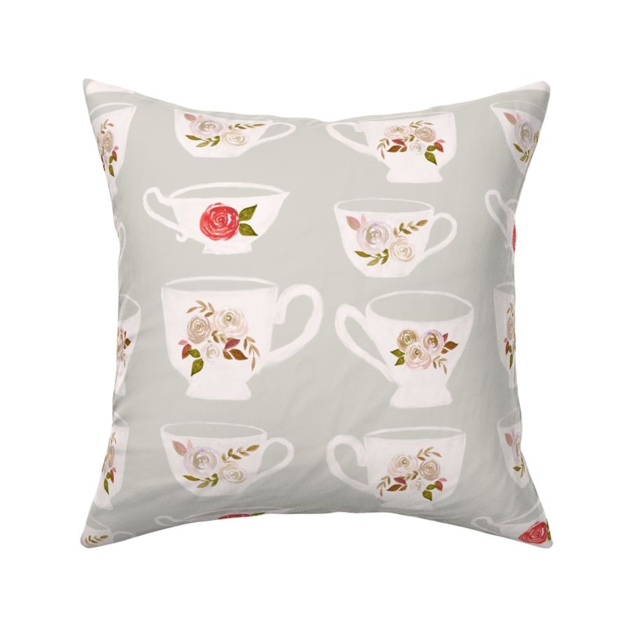 tea time floral tea cups on muted gray