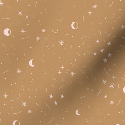 Little stars and miracle moon and fireworks galaxy magic night ivory on caramel 