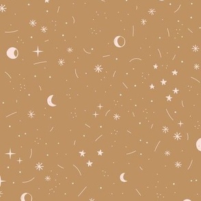 Little stars and miracle moon and fireworks galaxy magic night ivory on caramel 