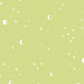 Little stars and miracle moon and fireworks galaxy magic night lime green