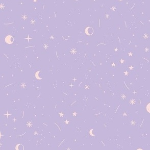 Little stars and miracle moon and fireworks galaxy magic night blush lilac purple