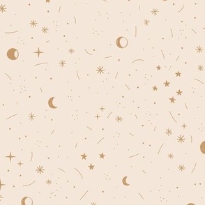 Little stars and miracle moon and fireworks galaxy magic night golden cream