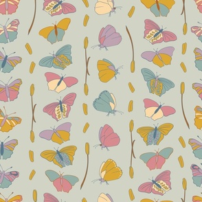 Butterflies arranged in rows retro