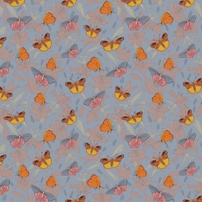 Butterflies flying above lilies vintage