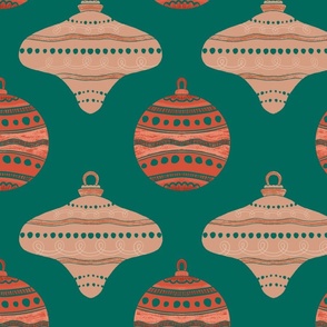 Festive Baubles: Delightful Patterns of Christmas Ornaments on green background