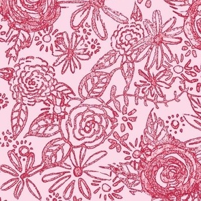 Stamped Floral // Viva Magenta on Soft Pink