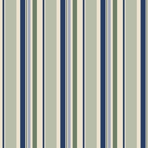 Thick and Thin blue and green stripes on cream background coordinate with Graphic Victorian Floral