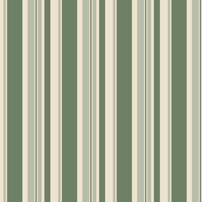 Thick and Thin green stripes on cream background coordinate with Graphic Victorian Flora