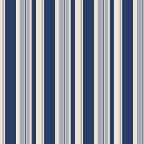 Thick and Thin Blue stripes on cream background coordinate with Graphic Victorian Floral