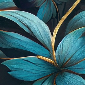 Turquoise And Gold Elegant Fantasy Flower Pattern