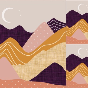1 blanket + 2 loveys: layered mountains: elderberry, lilac kiss, rosy cheeks, moonbeam, carrot cake, honey yellow