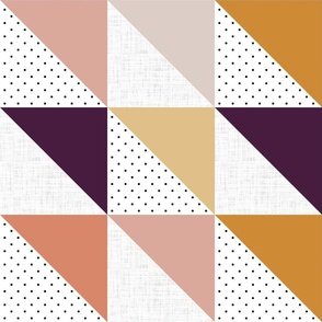 half square triangle wholecloth: elderberry, lilac kiss, rosy cheeks, moonbeam, carrot cake, honey yellow