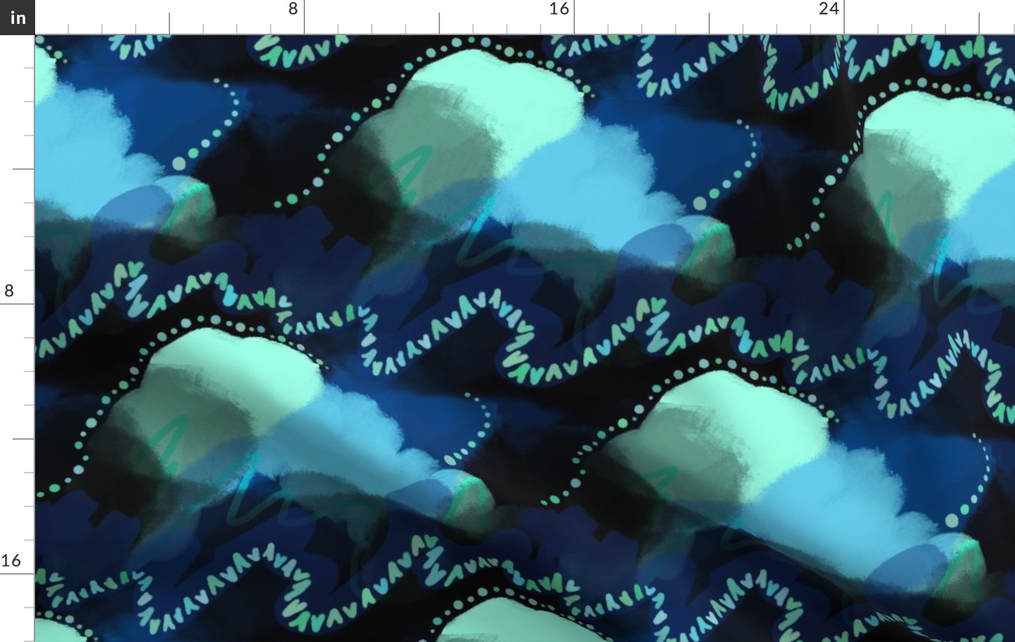 Small Pastel Clouds in Green, Blue, & Black