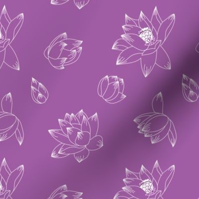 Blooming Lotus Collection - Tossed white lotus flowers on purple background