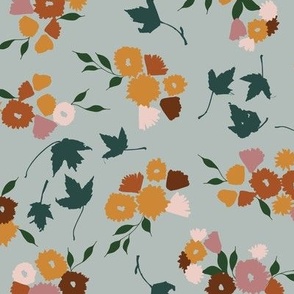 Pretty Florals on Solid Light Blue Background