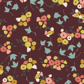 Pretty Flowers on Burgundy Red Background