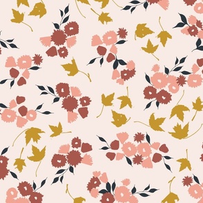 Pretty Flowers on Blush Pink Background - Large Scale