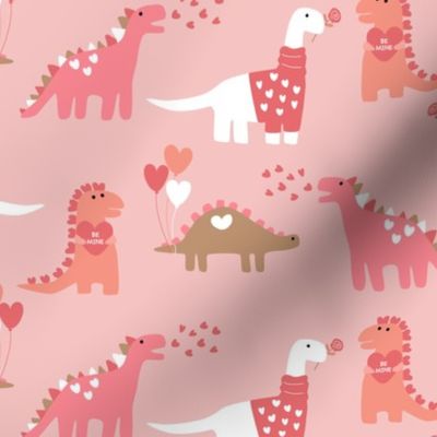Valentine's Day Dinosaurs on Pink 3 inch