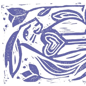 Year of the Rabbit, Tea Towel in Periwinkle, Block Print