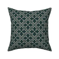 medieval geometric floral, pewter and emerald