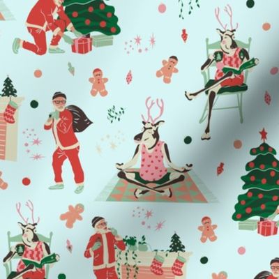 Hipster Christmas - medium scale blue background