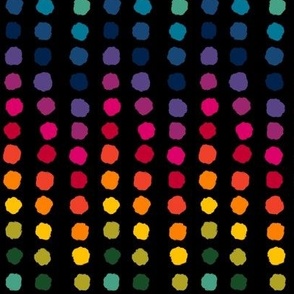 Rainbow playful polka dots on black 
