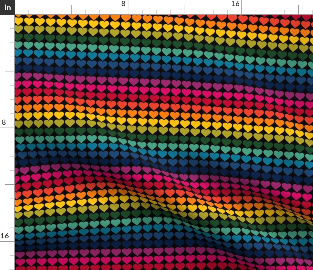 Rainbow Love Hearts stripes on black