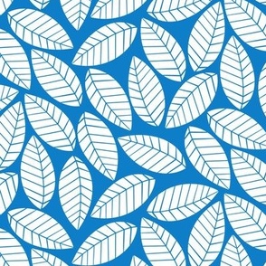 Leaves || White Leaves on Bluebell Blue by Sarah Price