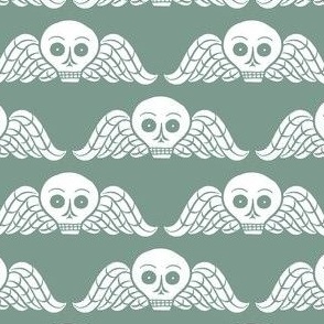 winged skull - dull green