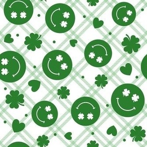 Medium Scale Smile Faces and Shamrocks Green and White