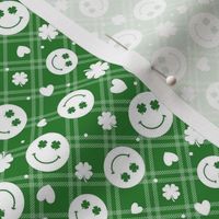 Small Scale Smile Faces and Shamrocks White on Green