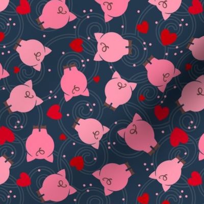 Medium Scale Pink Pig Butts on Navy