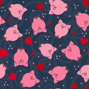 Medium Scale Pink Pig Butts on Navy