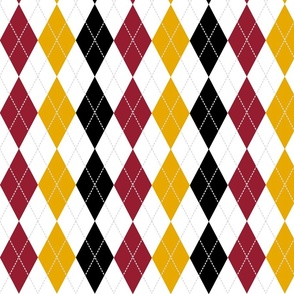 Maryland Argyle With Lines  - Red Yellow Black