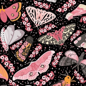 Pink Moths - Black Extra-Large