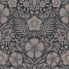 damask flower - mid scale - dark