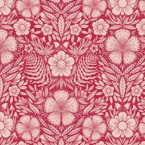 damask flower - small  scale - viva magenta