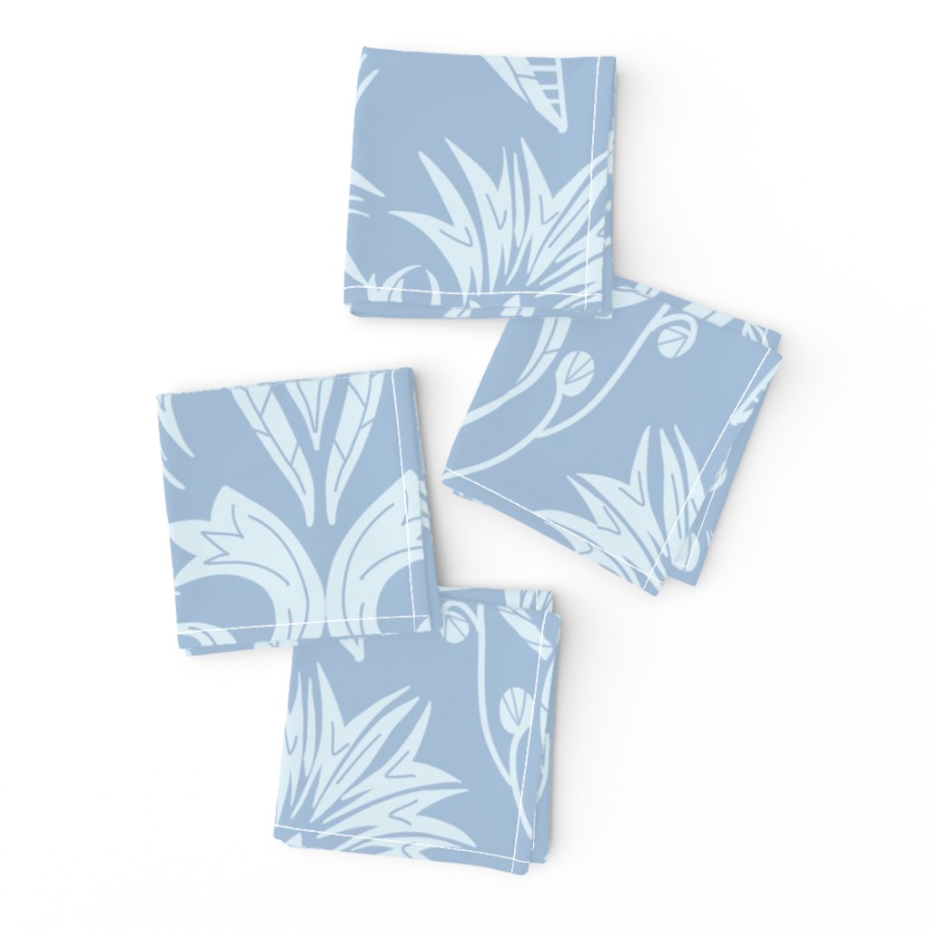 Floral Damask light blue on baby blue - large scale