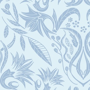 Floral Damask baby blue on light blue  - large scale