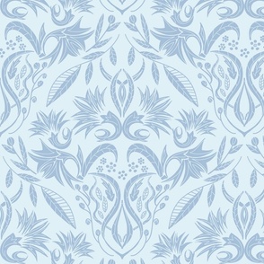 Floral Damask baby blue on light blue  - medium scale