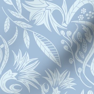 Floral Damask light blue on baby blue - medium scale