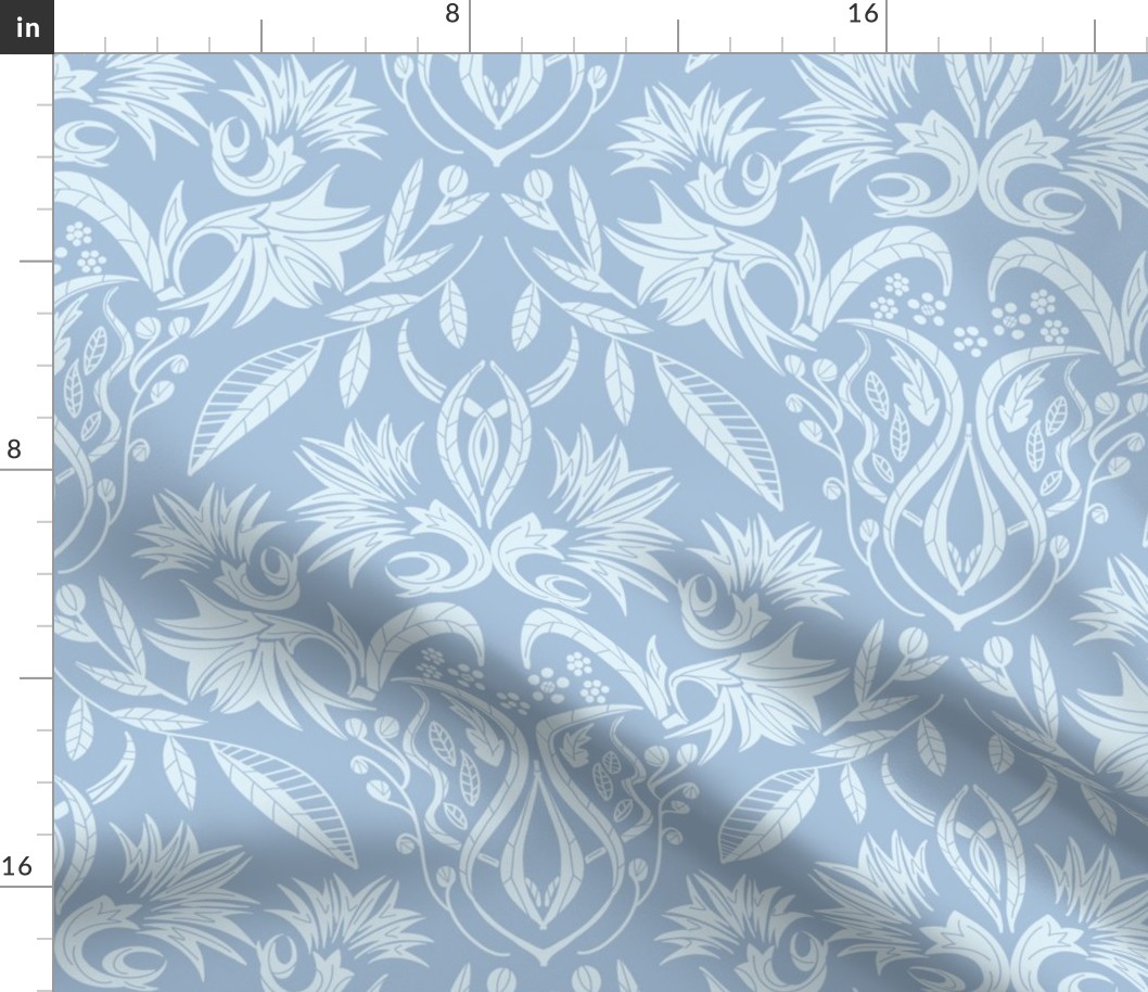 Floral Damask light blue on baby blue - medium scale