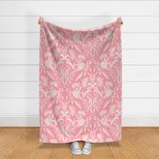 Floral Damask  nature white on pink  - large scale