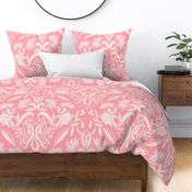 Floral Damask  nature white on pink  - large scale