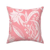 Floral Damask  nature white on pink  - large scale