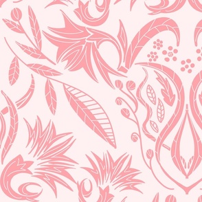 Floral Damask pink on nature white  - large scale