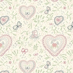 Valentine Floral Block Print - Muted Multi-Color on Cream (Small)
