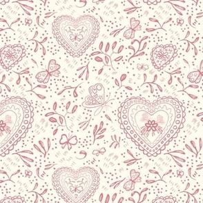 Valentine Floral Block Print - Muted Red on Cream (Small)