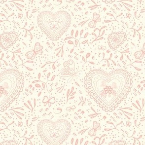 Valentine Floral Block Print - Muted Pale Peach on Cream (Small)