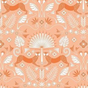 (L) Rain forest damask Peach Fuzz Pantone Color 2024